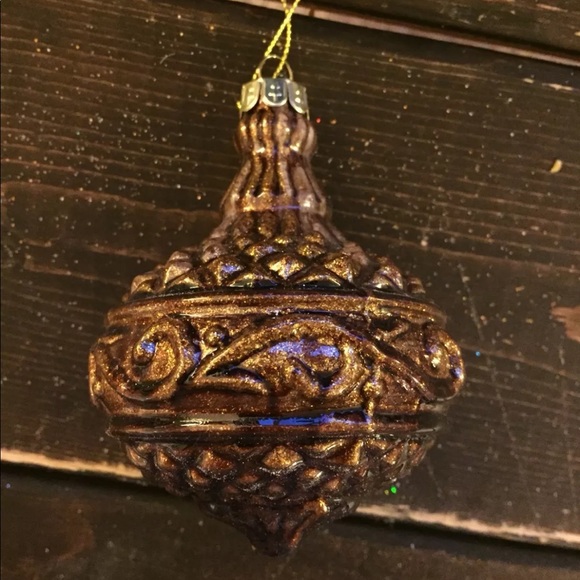 New Hand Blown Glass Christmas Tree Ornament Elegant Copper Vintage Dreidel Top - Picture 1 of 13